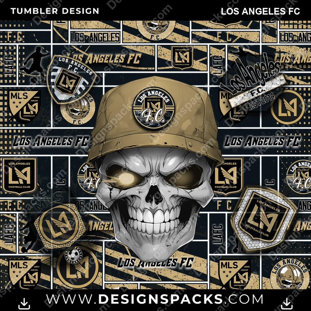 Soccer Skull Los Angeles FC MLS Soccer Tumbler Digital Wrap Design Download