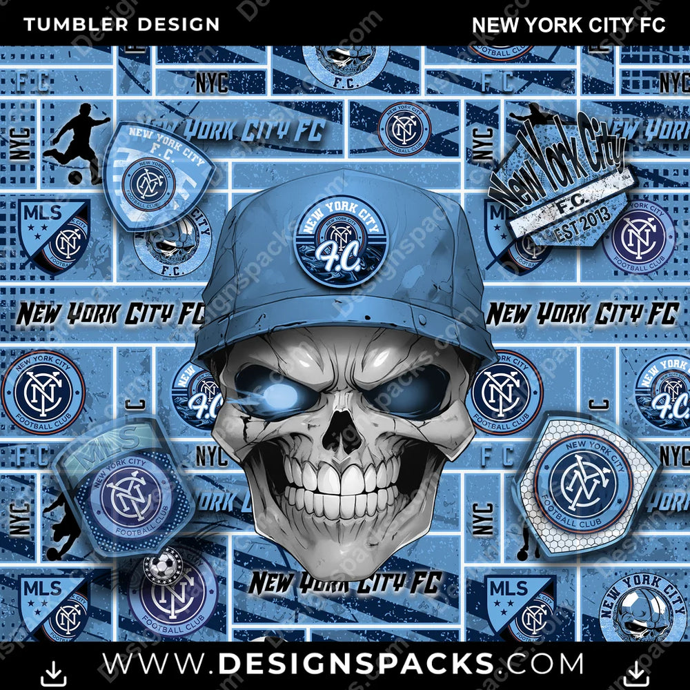 Soccer Skull New York City FC MLS Soccer Tumbler Digital Wrap Design Download
