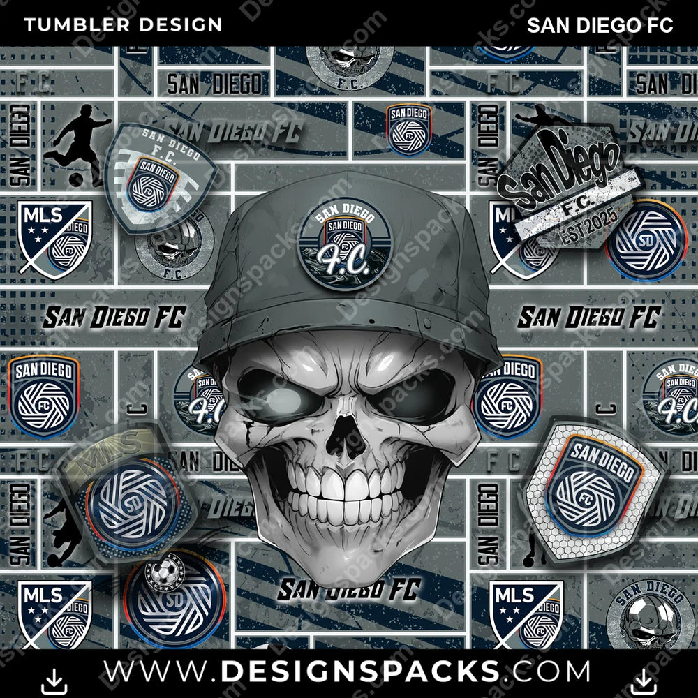 Soccer Skull San Diego FC MLS Soccer Tumbler Digital Wrap Design Download