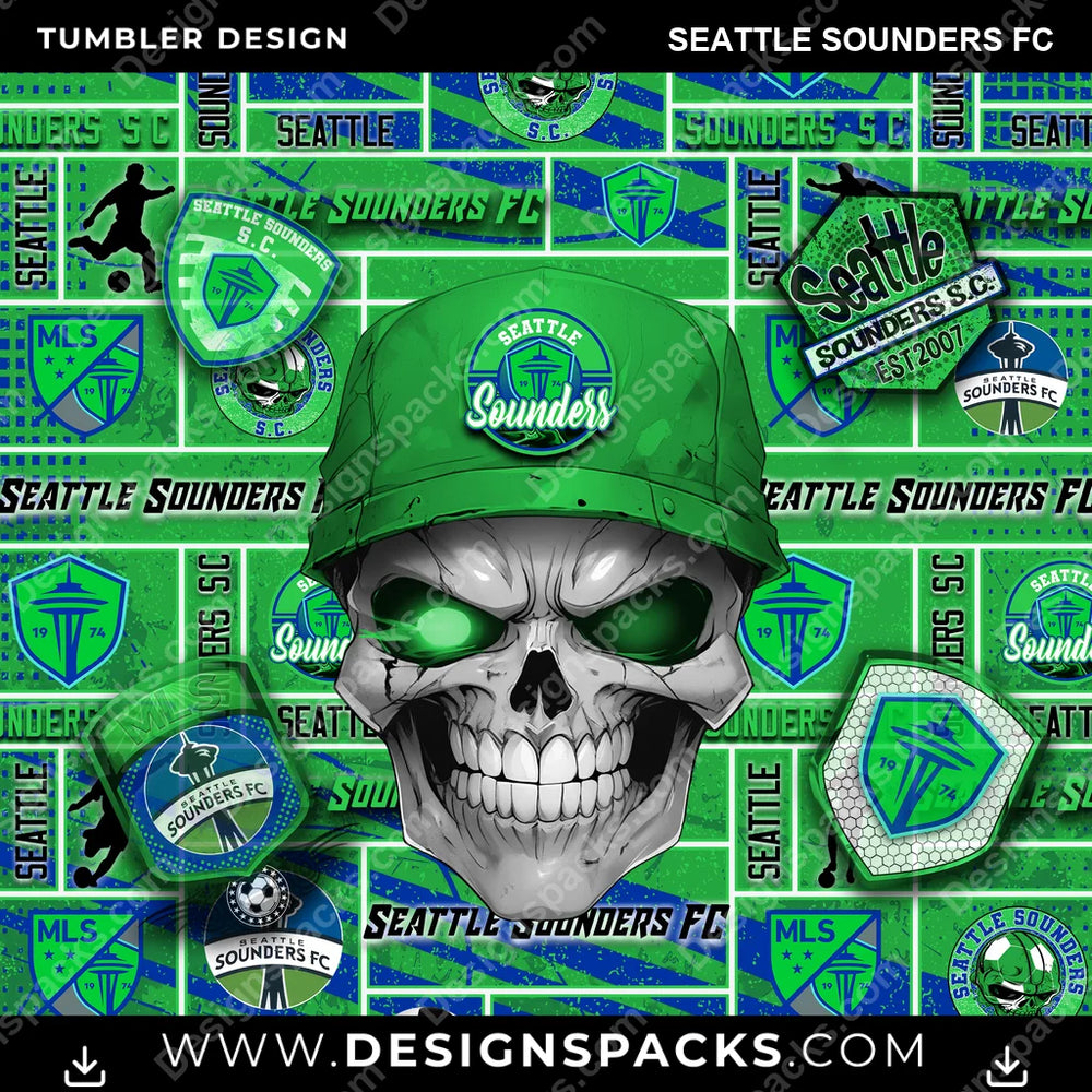 Soccer Skull Seattle Sounders FC MLS Soccer Tumbler Digital Wrap Design Download