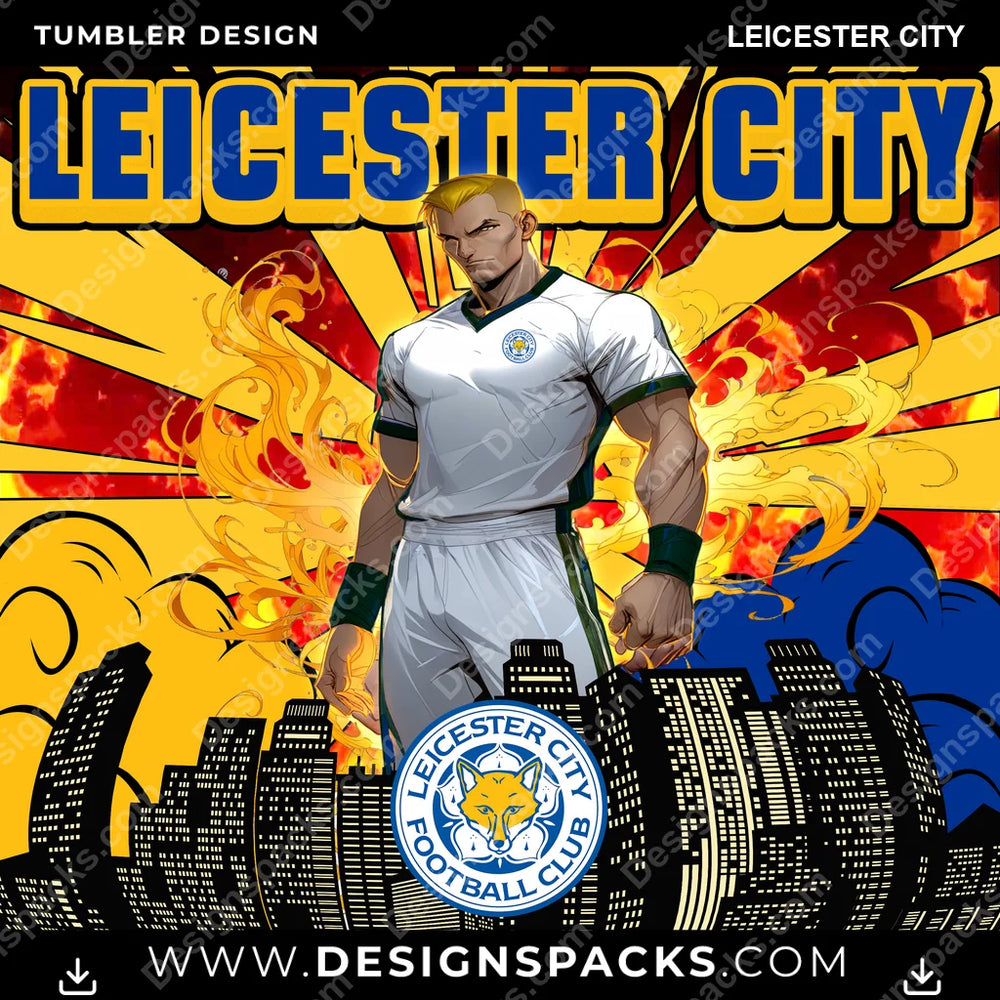 Soccer UK Comic Cover Leicester City MLS Soccer Tumbler Digital Wrap Design Download