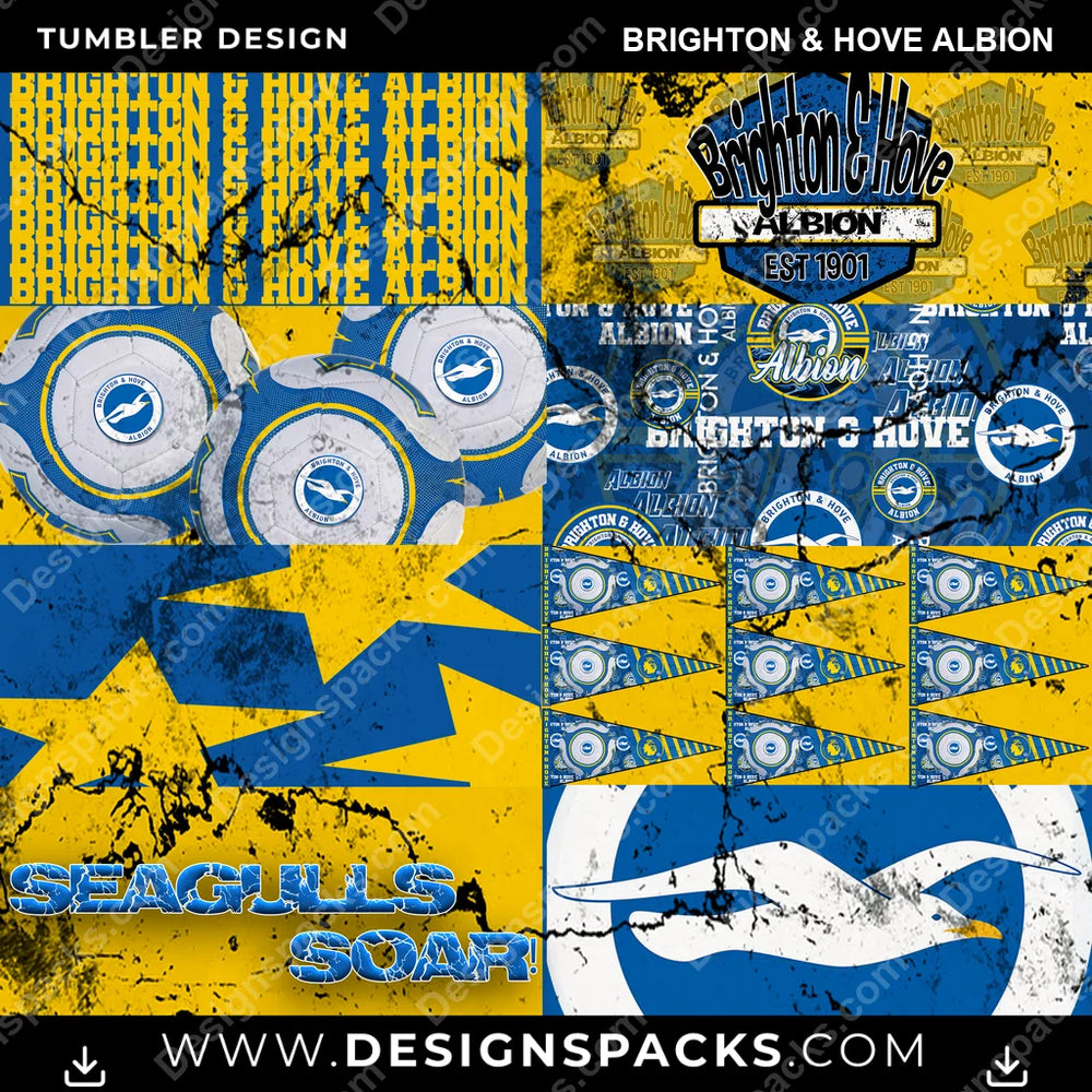 Soccer UK Distressed BG Brighton & Hove Albion MLS Soccer Tumbler Digital Wrap Design Download