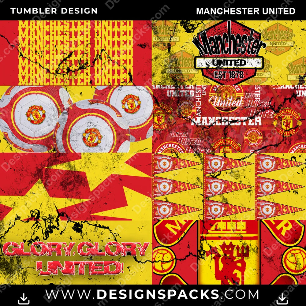 Soccer UK Distressed BG Manchester United MLS Soccer Tumbler Digital Wrap Design Download