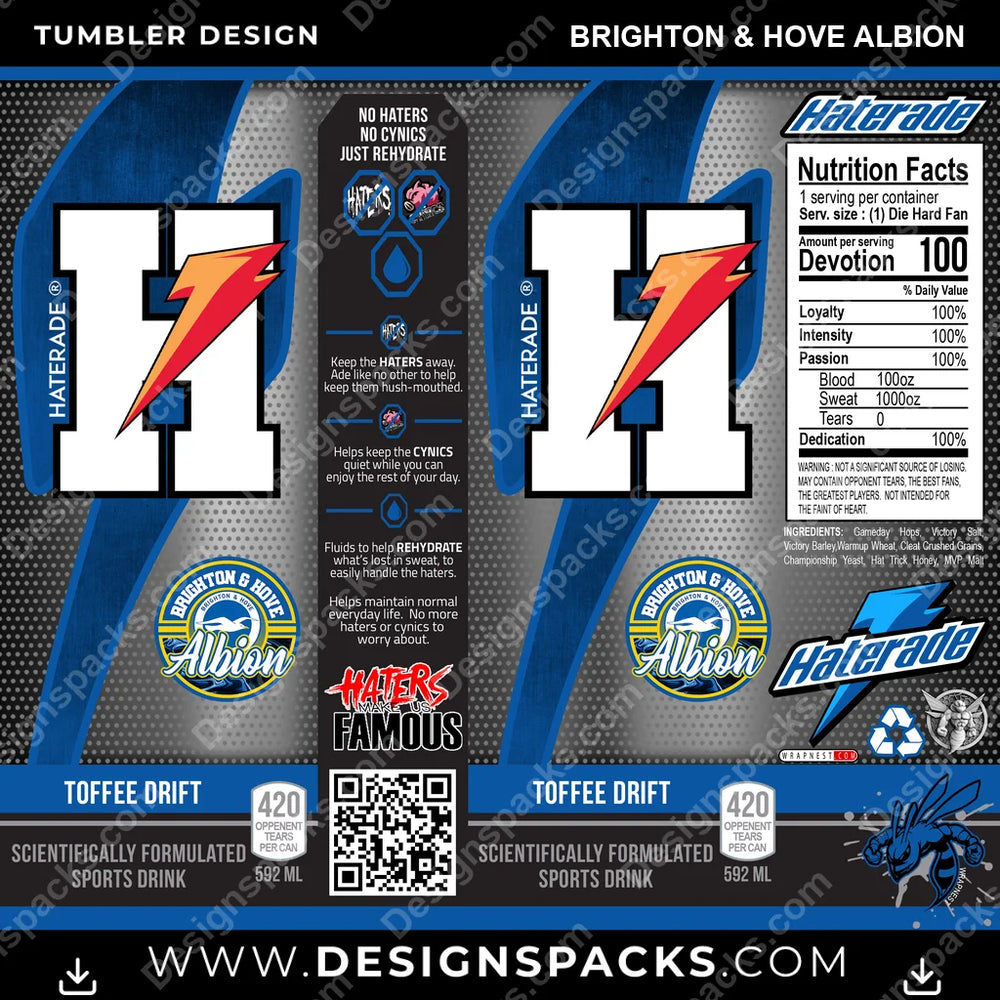 Soccer UK Haterade Brighton & Hove Albion MLS Soccer Tumbler Digital Wrap Design Download