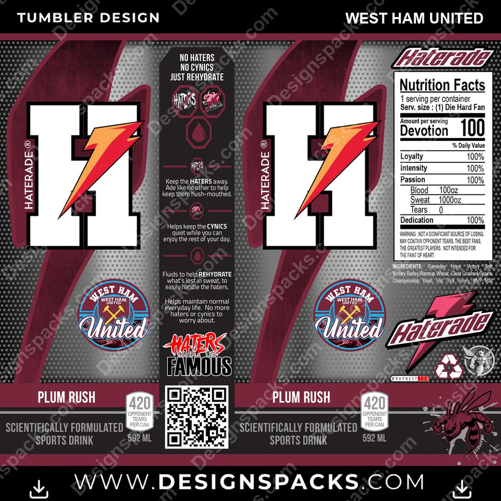 Soccer UK Haterade West Ham United MLS Soccer Tumbler Digital Wrap Design Download
