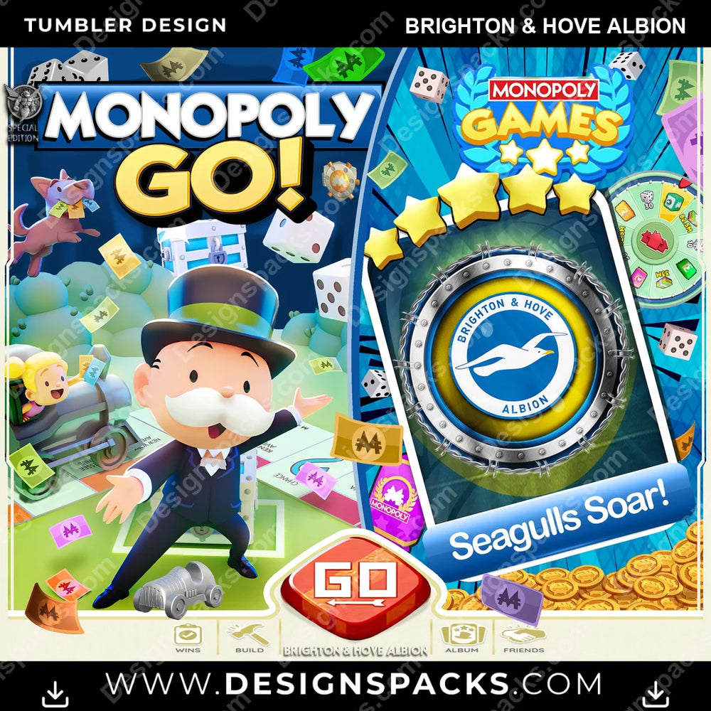 Soccer UK Monopoly Go! Brighton & Hove Albion MLS Soccer Tumbler Digital Wrap Design Download