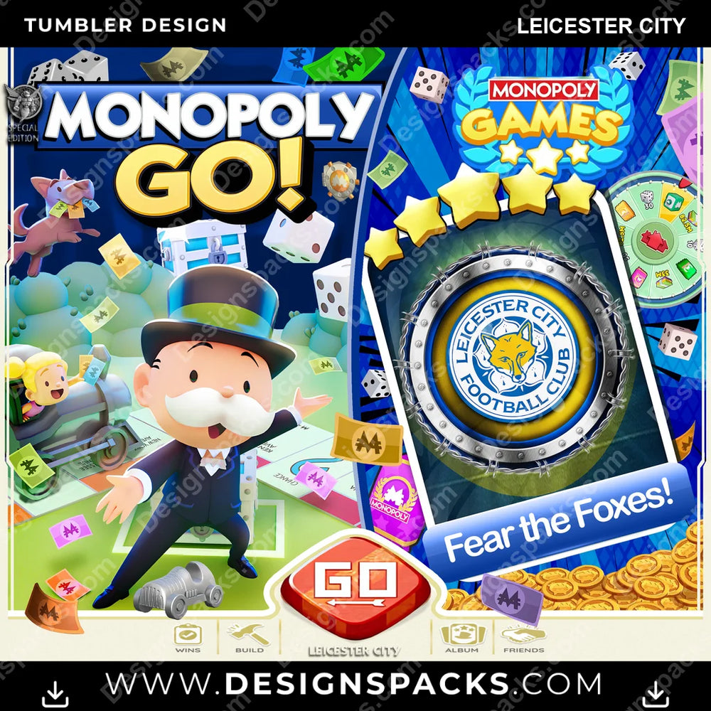 Soccer UK Monopoly Go! Leicester City MLS Soccer Tumbler Digital Wrap Design Download