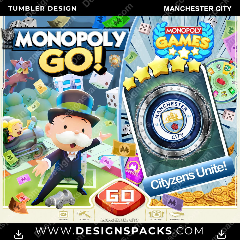 Soccer UK Monopoly Go! Manchester City MLS Soccer Tumbler Digital Wrap Design Download