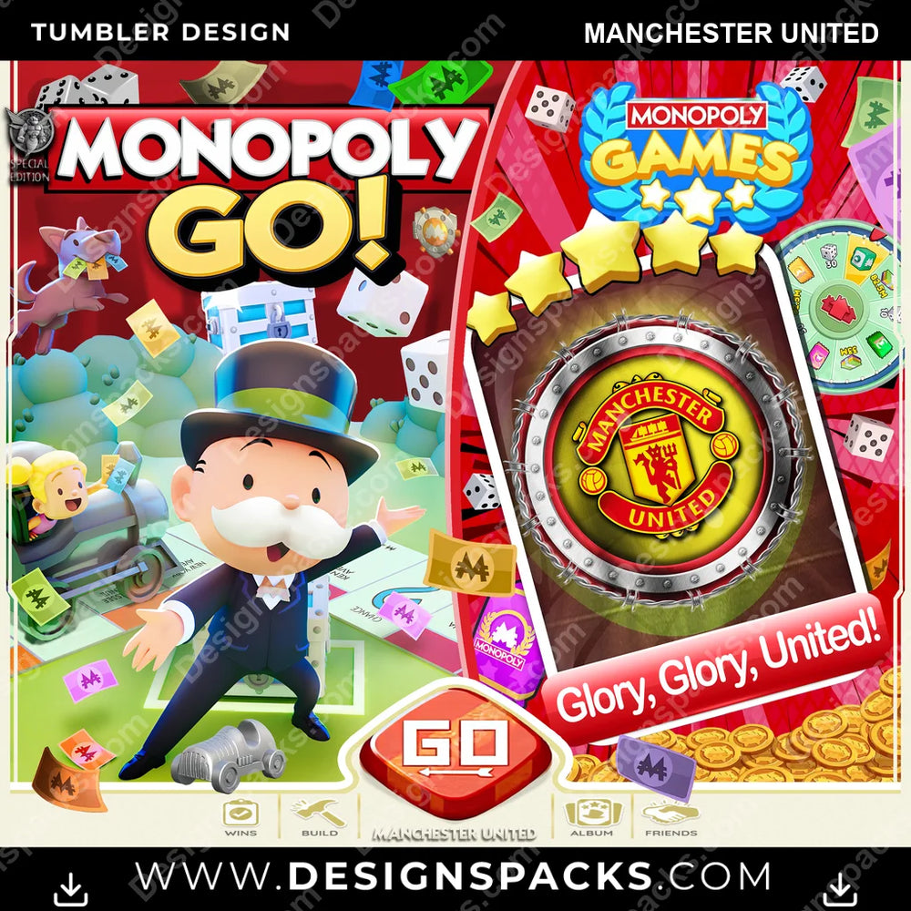 Soccer UK Monopoly Go! Manchester United MLS Soccer Tumbler Digital Wrap Design Download