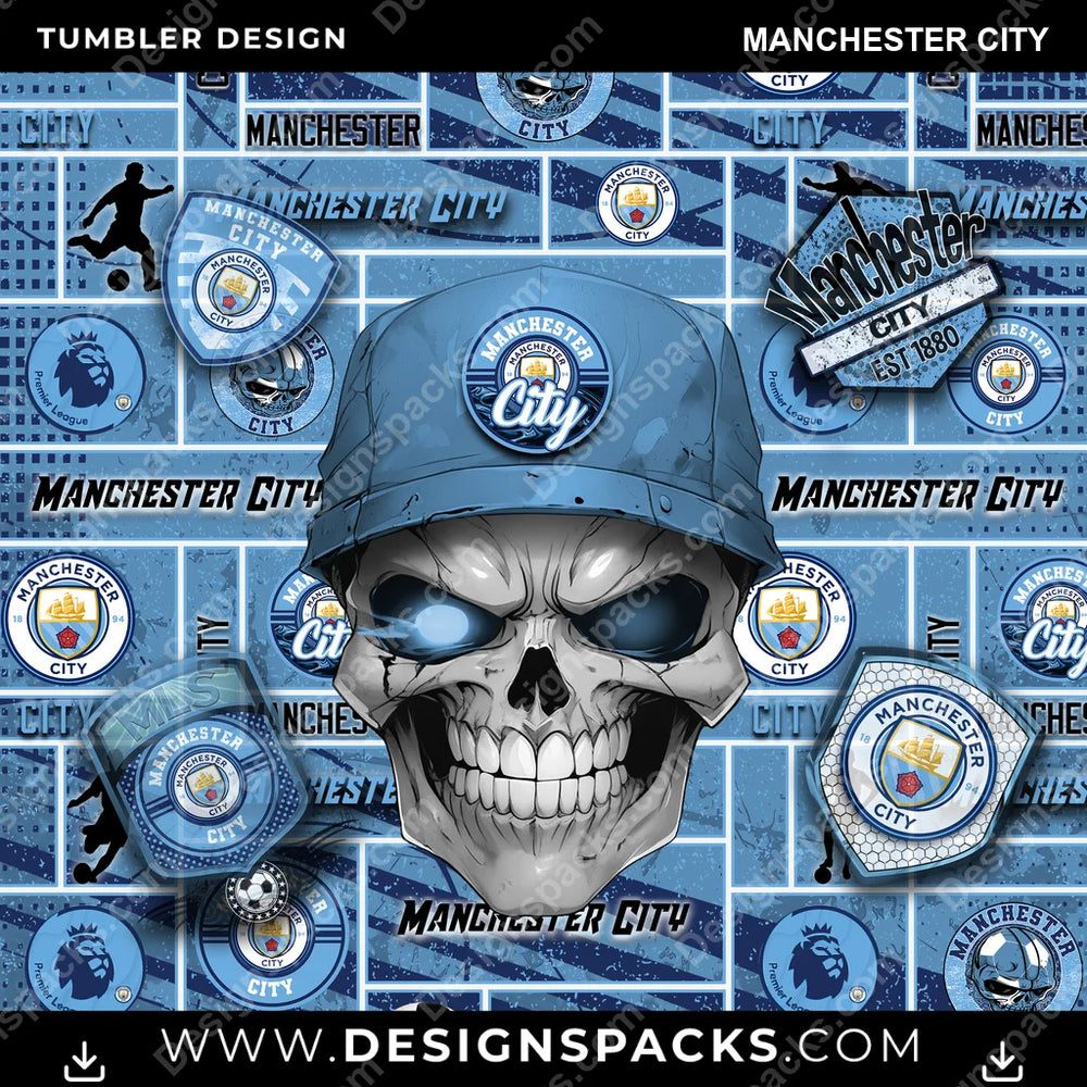 Soccer UK Skull Manchester City MLS Soccer Tumbler Digital Wrap Design Download