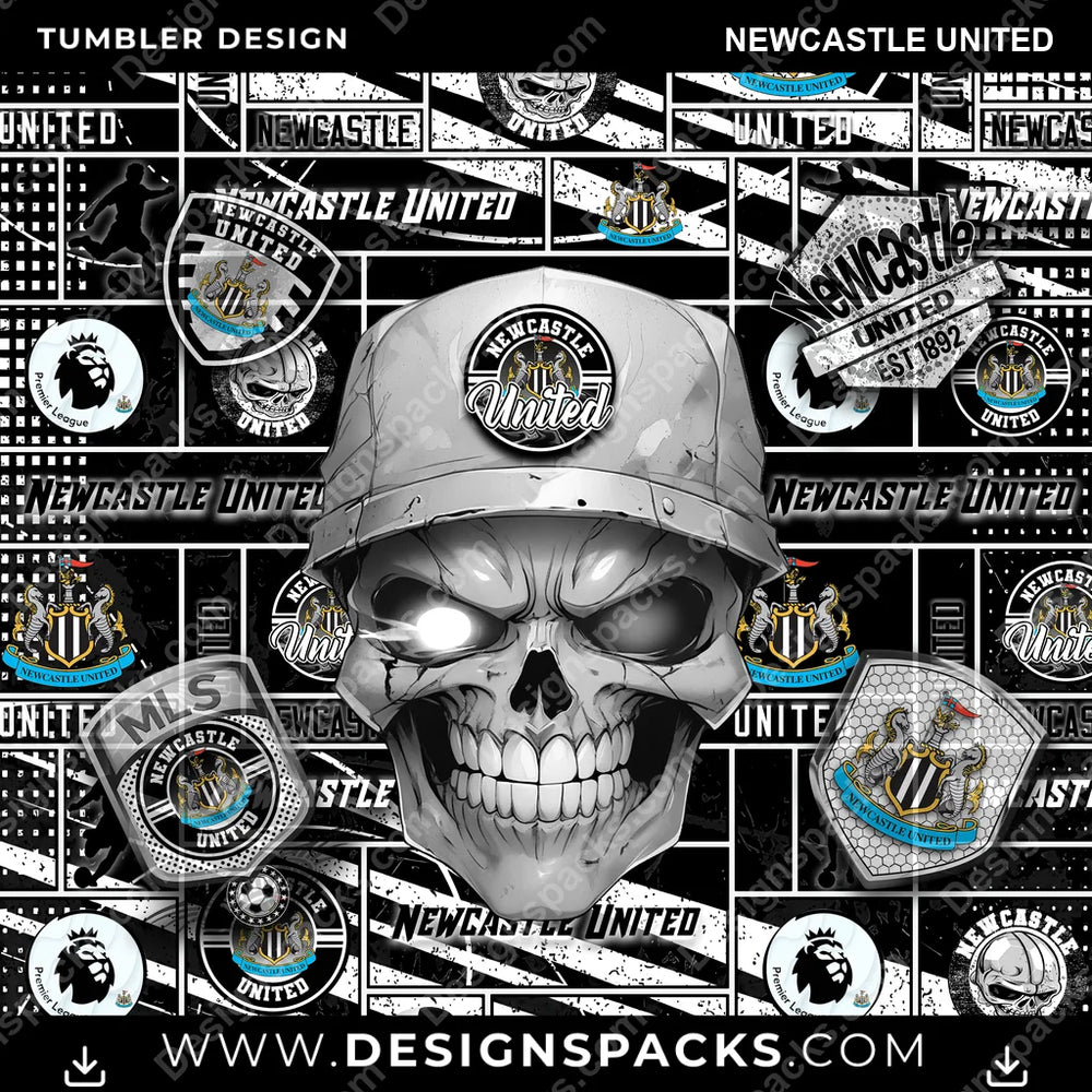 Soccer UK Skull Newcastle United MLS Soccer Tumbler Digital Wrap Design Download