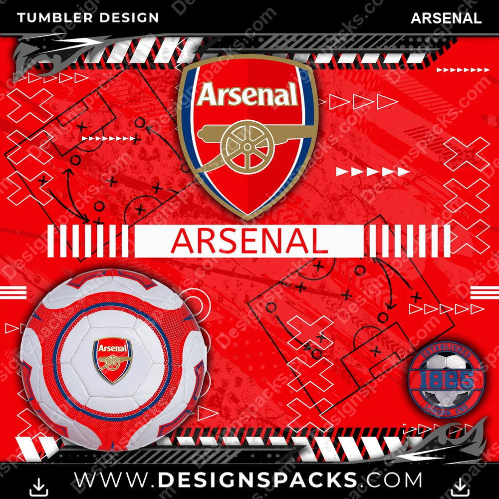 Soccer UK Xs & Os Arsenal MLS Soccer Tumbler Digital Wrap Design Download