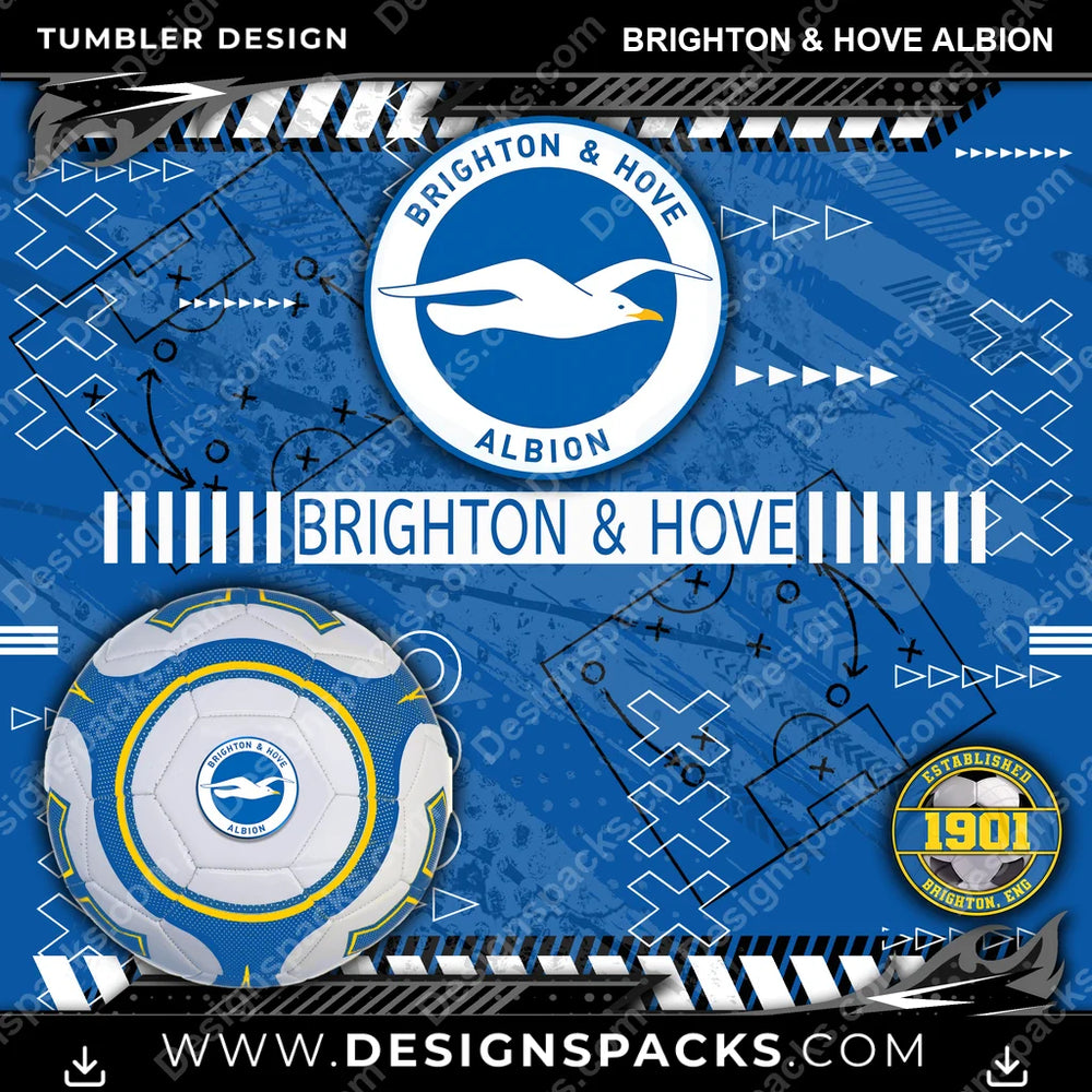 Soccer UK Xs & Os Brighton Hove Albion MLS Soccer Tumbler Digital Wrap Design Download