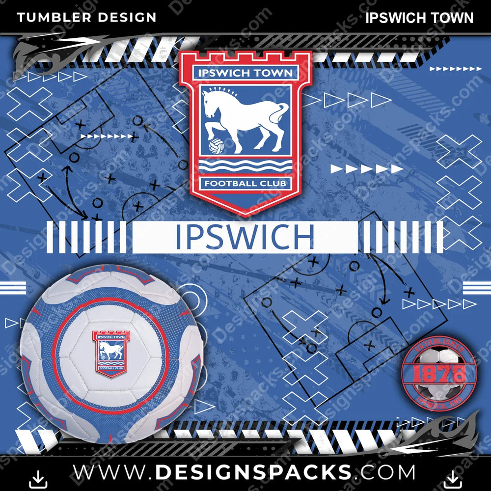 Soccer UK Xs & Os Ipswich Town MLS Soccer Tumbler Digital Wrap Design Download