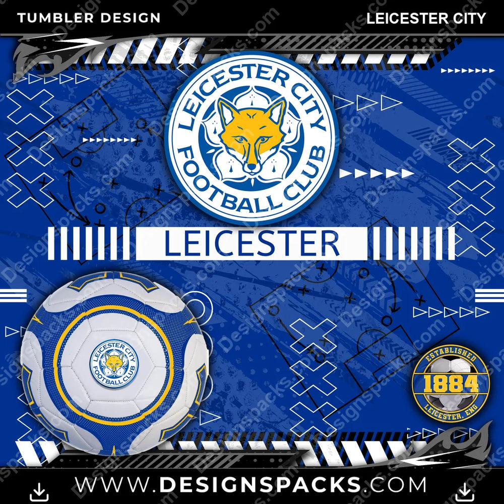 Soccer UK Xs & Os Leicester City MLS Soccer Tumbler Digital Wrap Design Download