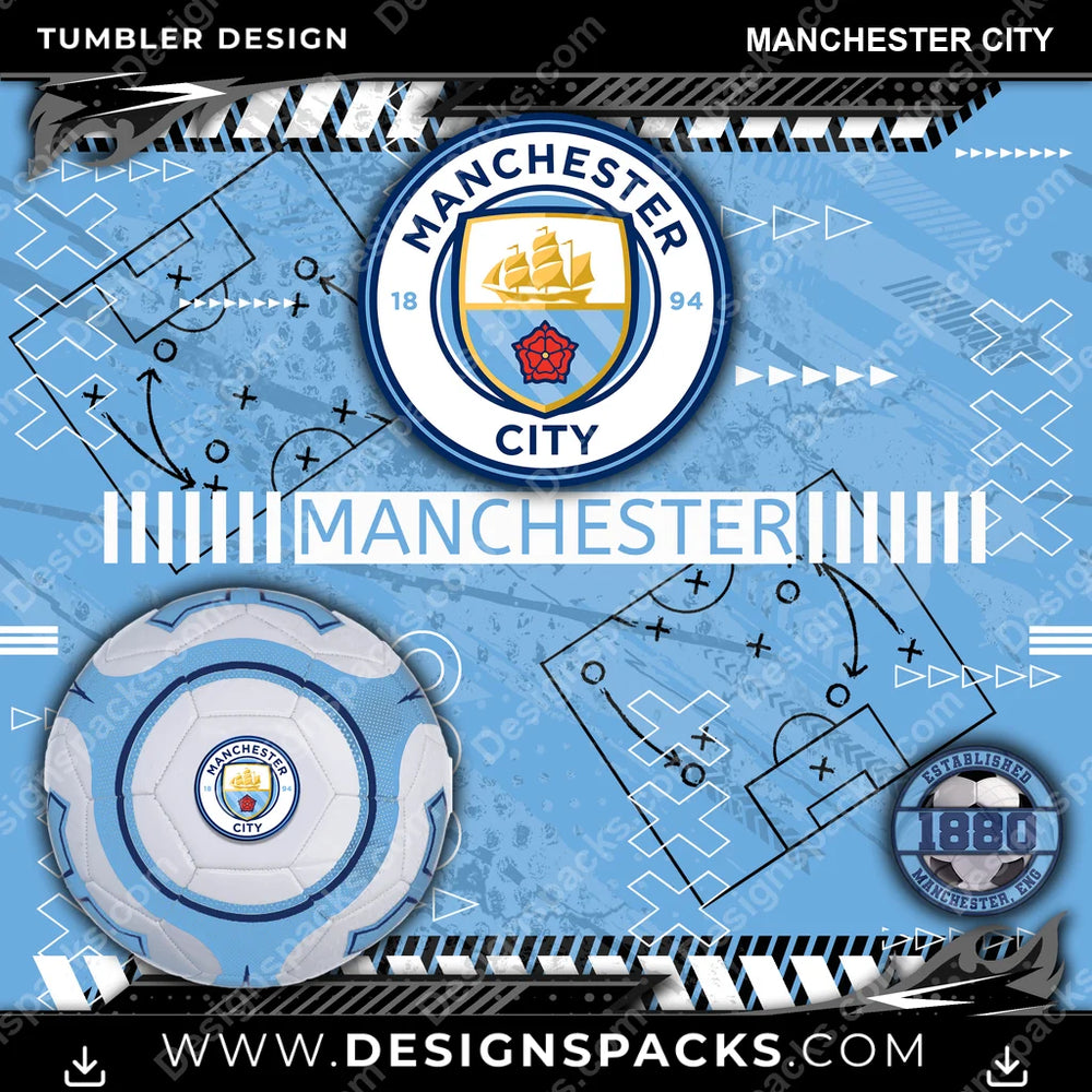 Soccer UK Xs & Os Manchester City MLS Soccer Tumbler Digital Wrap Design Download