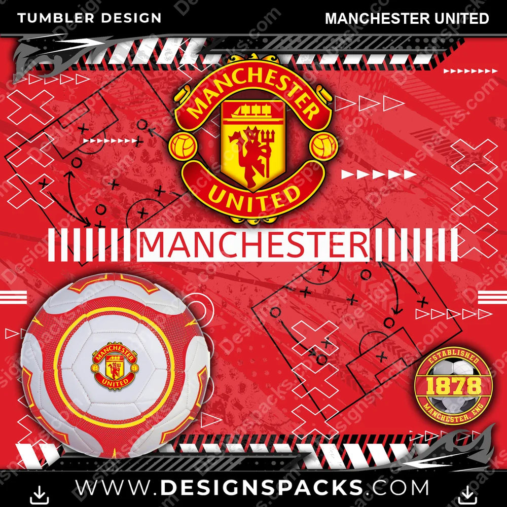 Soccer UK Xs & Os Manchester United MLS Soccer Tumbler Digital Wrap Design Download