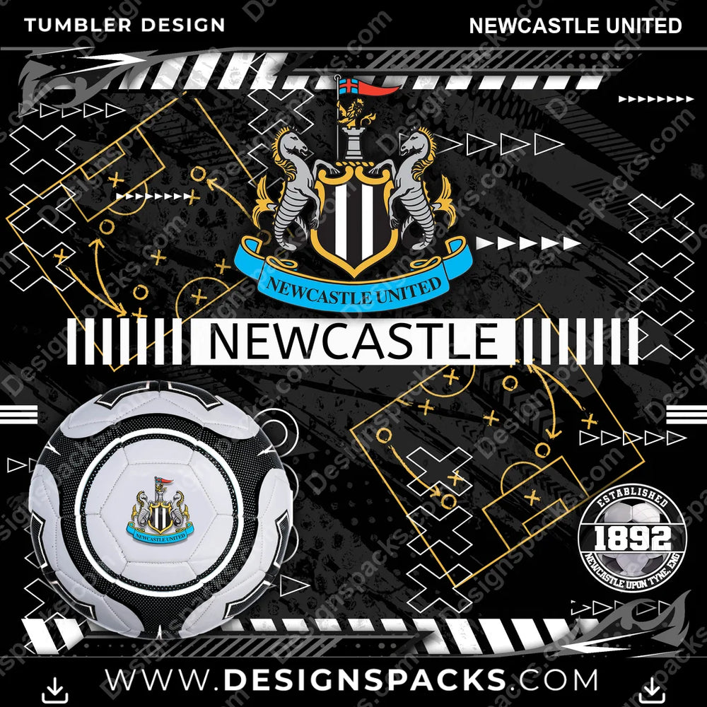 Soccer UK Xs & Os Newcastle United MLS Soccer Tumbler Digital Wrap Design Download