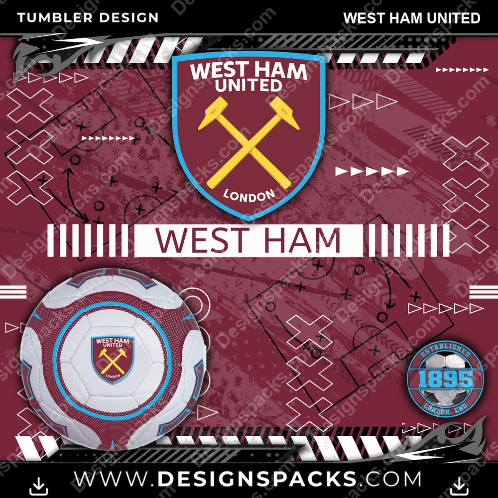 Soccer UK Xs & Os West Ham United MLS Soccer Tumbler Digital Wrap Design Download