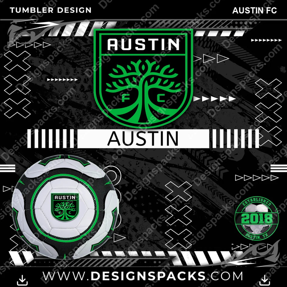 Soccer Xs & Os Austin FC MLS Soccer Tumbler Digital Wrap Design Download
