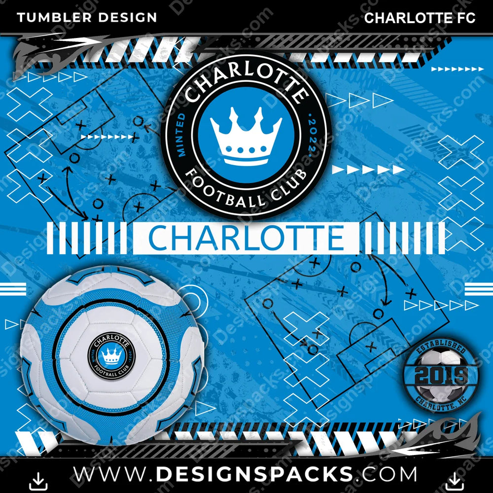 Soccer Xs & Os Charlotte FC MLS Soccer Tumbler Digital Wrap Design Download