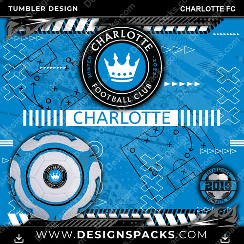 Soccer Xs & Os Charlotte FC MLS Soccer Tumbler Digital Wrap Design Download