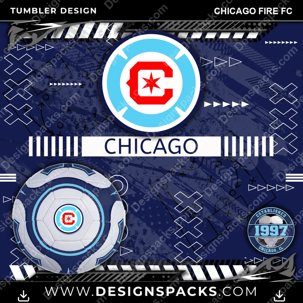 Soccer Xs & Os Chicago Fire FC MLS Soccer Tumbler Digital Wrap Design Download