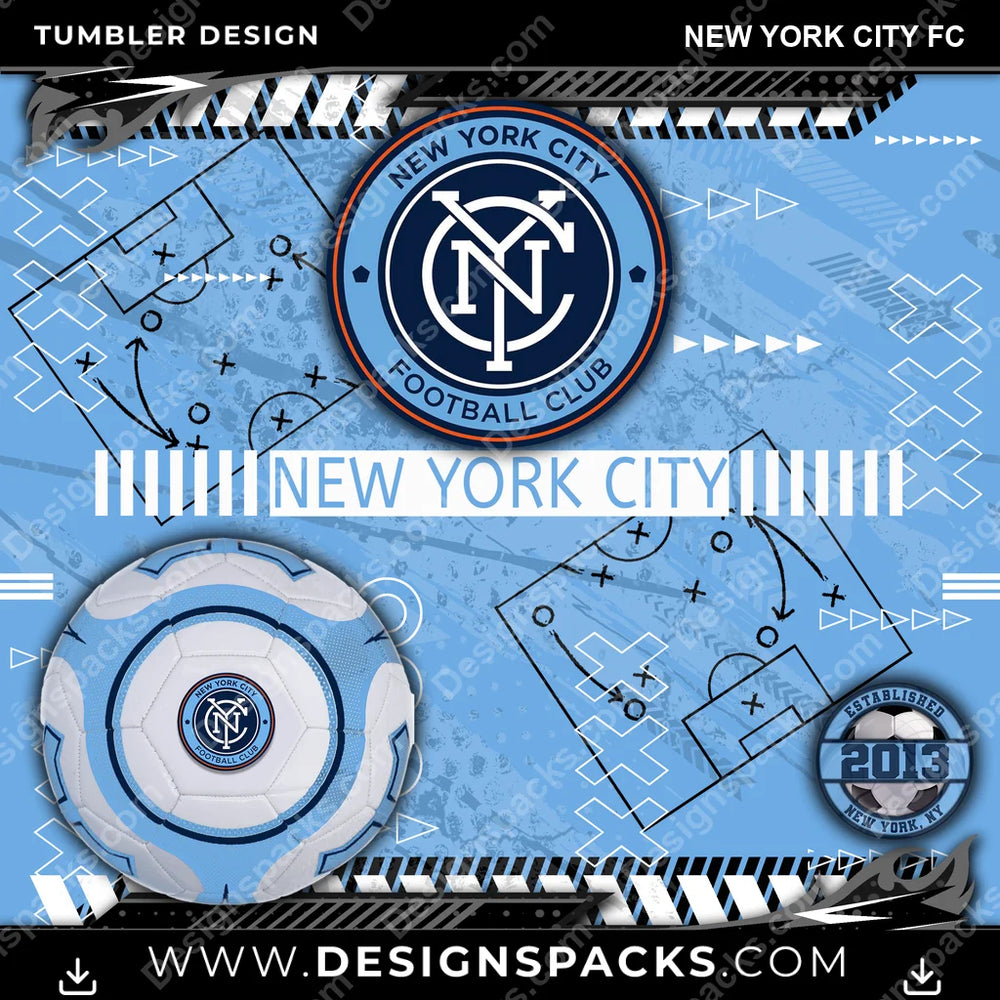 Soccer Xs & Os New York City FC MLS Soccer Tumbler Digital Wrap Design Download