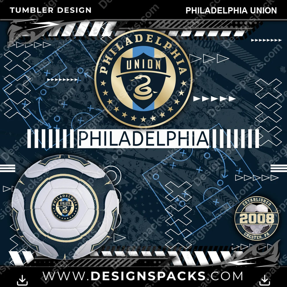 Soccer Xs & Os Philadelphia Union MLS Soccer Tumbler Digital Wrap Design Download