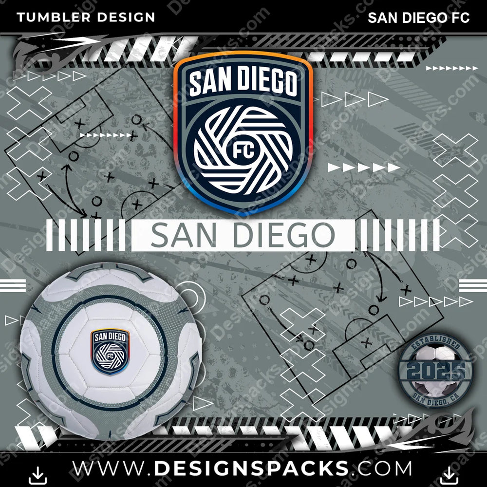 Soccer Xs & Os San Diego FC MLS Soccer Tumbler Digital Wrap Design Download