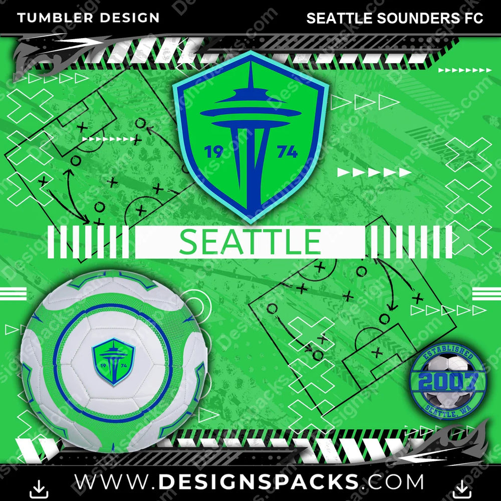Soccer Xs & Os Seattle Sounders FC MLS Soccer Tumbler Digital Wrap Design Download
