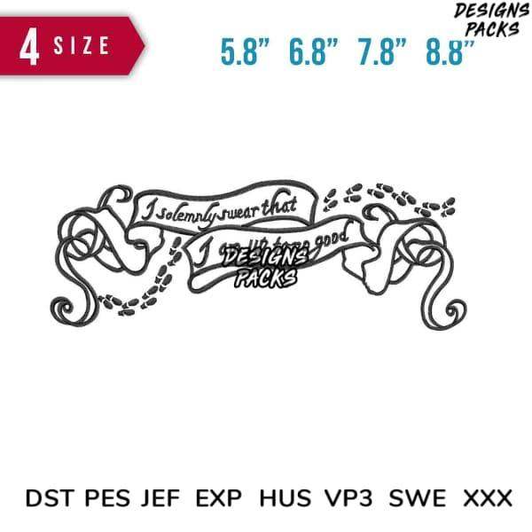 Print-ready embroidery design with scroll banner, footprints, and 4 size options for DTF, DTG, tumbler wraps