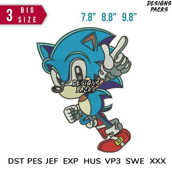 Sonic the Hedgehog embroidery design in 3 big sizes, compatible with DST PES JEF formats for instant download