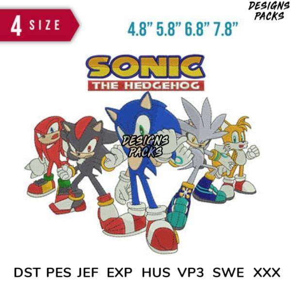 Sonic the Hedgehog embroidery design bundle with 4 sizes, DST PES JEF formats for instant download