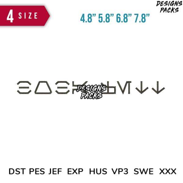 DesignsPacks embroidery file formats: DST, PES, JEF, EXP, HUS, VP3, SWE, XXX — 4 sizes available