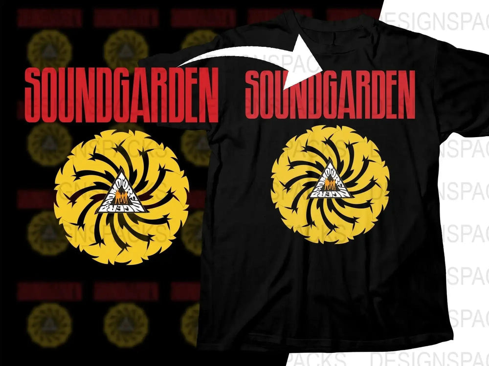 Soundgarden Badmotorfinger Album Logo With Yellow Spiral Design Png Design Digital Download