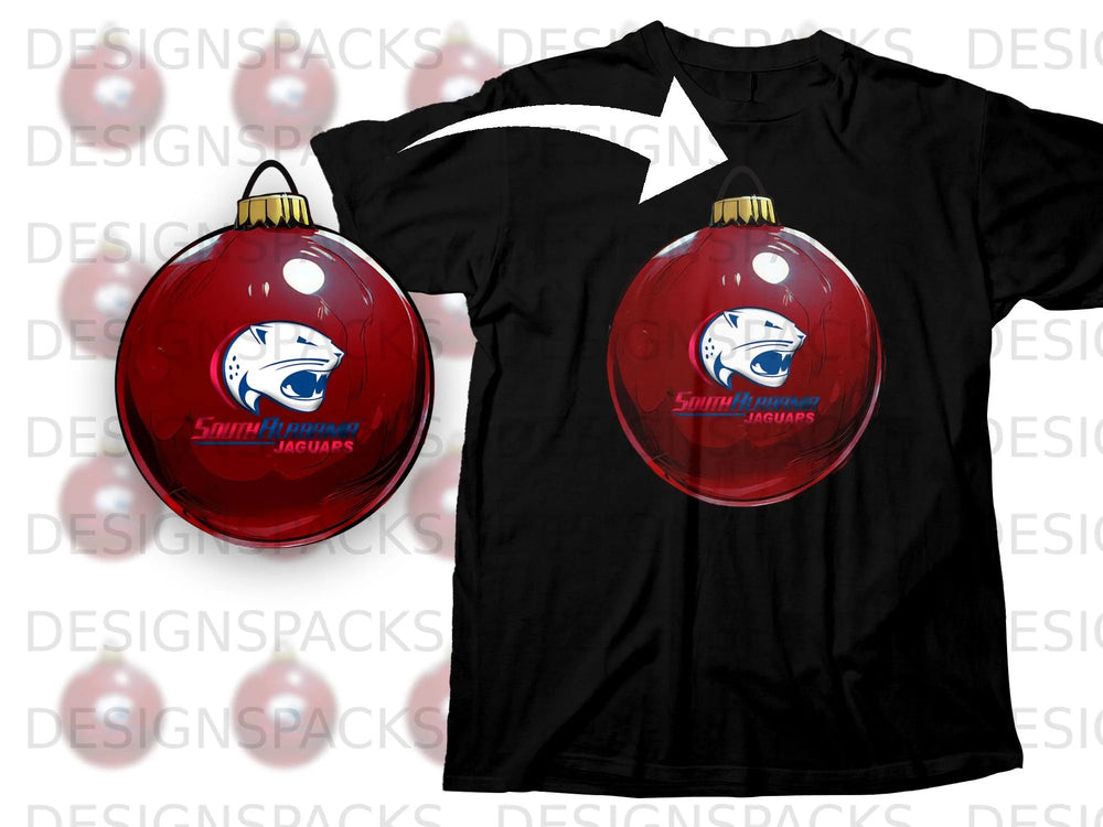 Black t-shirt featuring a red ornament with a jaguar logo and "South Alabama Jaguars" text.