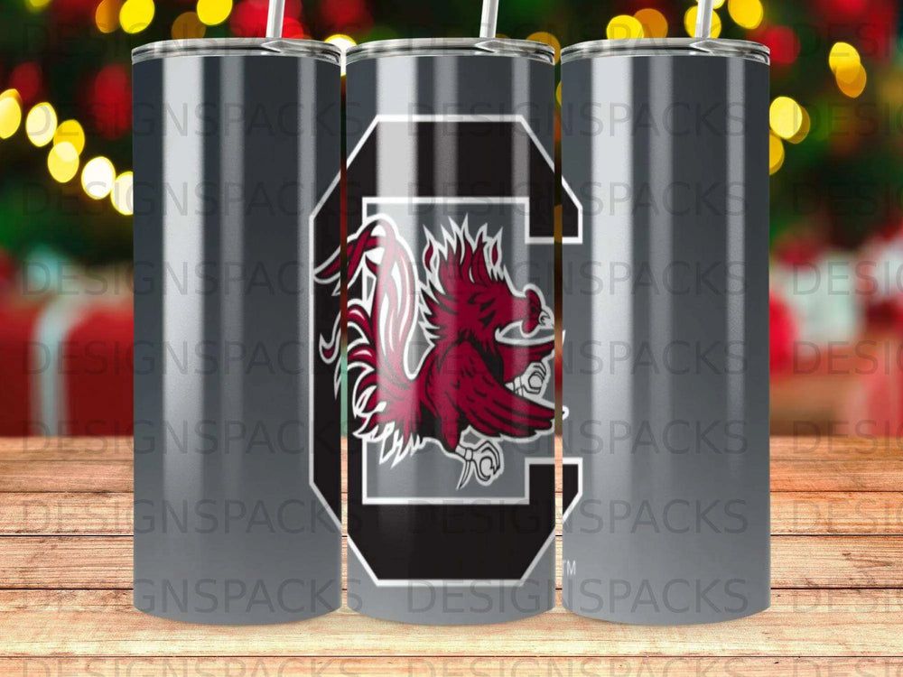South Carolina Gamecocks Red Rooster Black C Logo Tumbler Digital Wrap Design