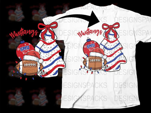 SMU Mustangs Christmas T-Shirt, Festive Holiday Graphic Tee, College Football Apparel, Casual Winter Clothing