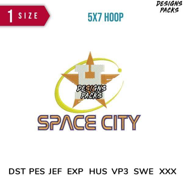 Space City embroidery design for 5x7 hoop, instant download in PES, DST, JEF formats