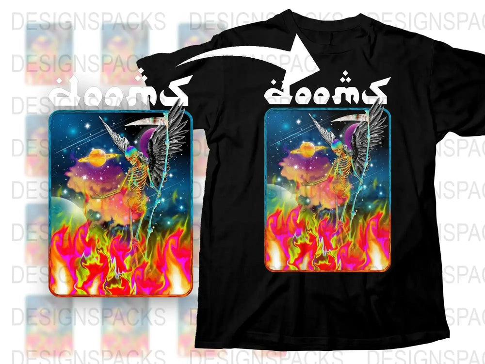 Space Grim Reaper Design in Flames Png Digital Download