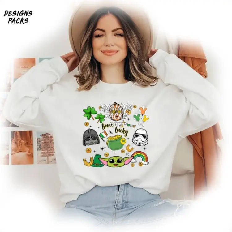 Space Serie Shamrock Baby Yoda Lucky Vibes Happy Saint Patrick Day Png Design