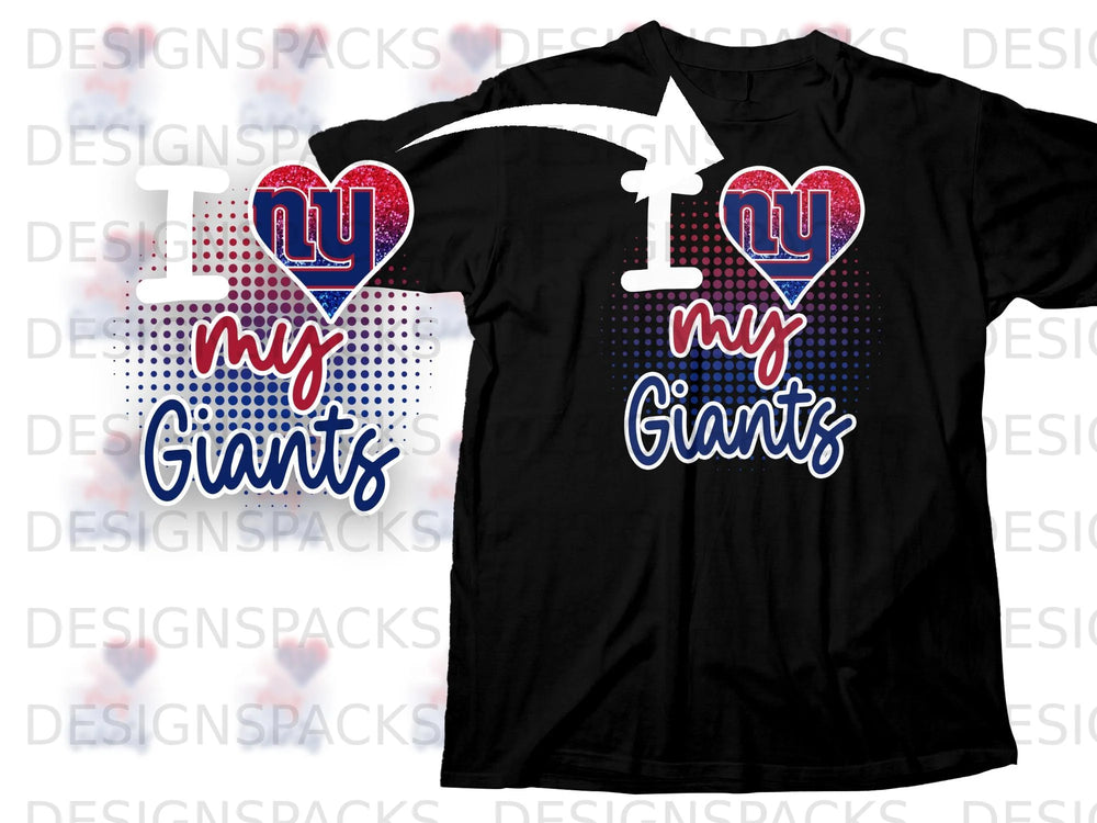 Black t-shirt with "I love my Giants" graphic and NY heart logo.