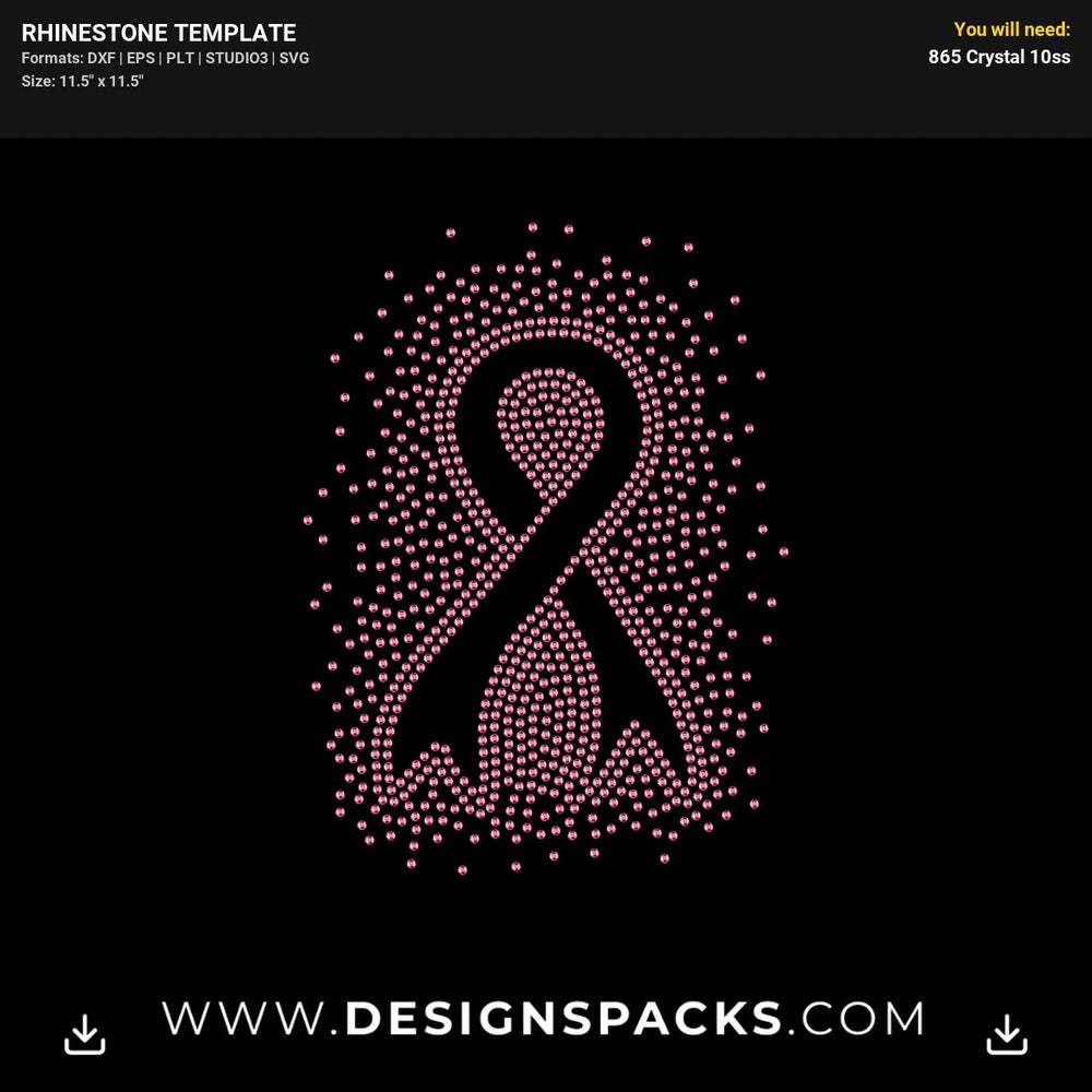Sparkle Pink Ribbon Rhinestone Digital Template