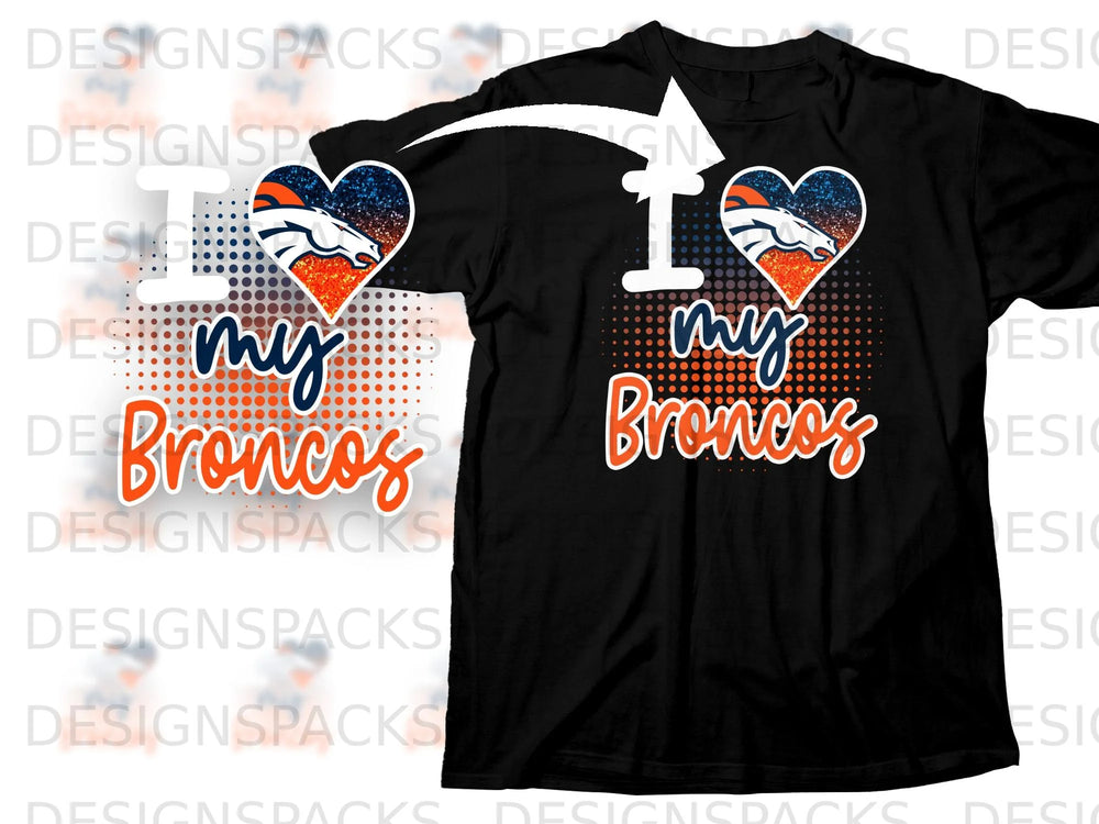 Black t-shirt with "I My Broncos" graphic and Denver Broncos logo.