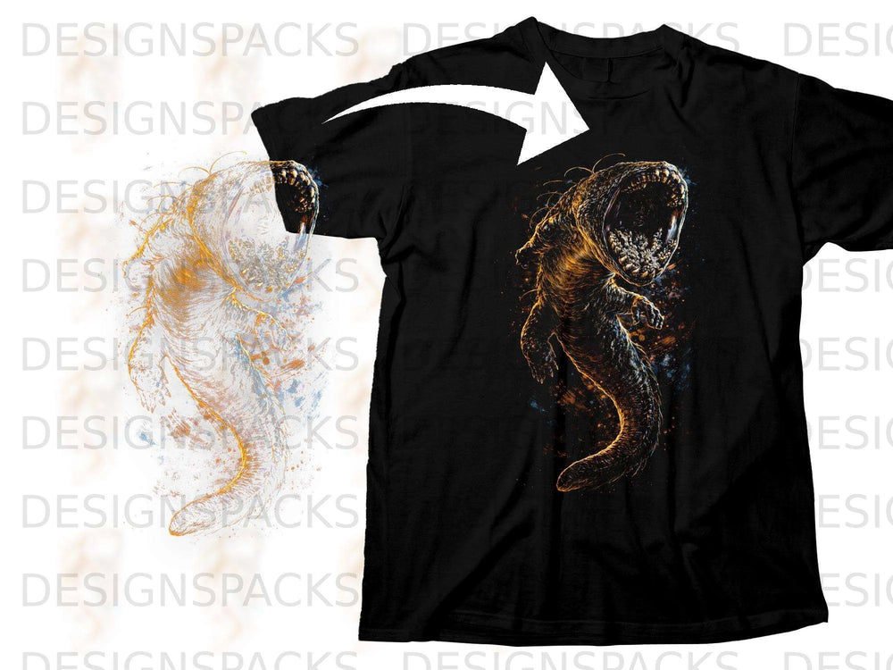 Black t-shirt with a graphic of a monster with its mouth open.