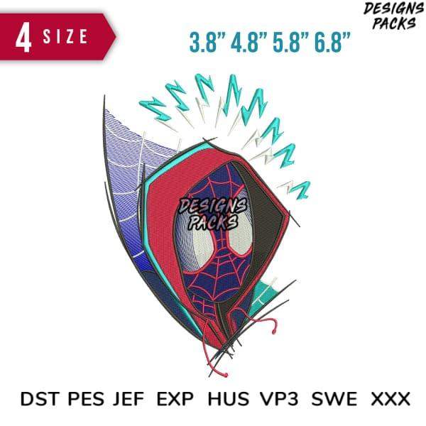 Spider-Man mask embroidery design in 4 sizes, available in DST, PES, JEF formats for instant download.