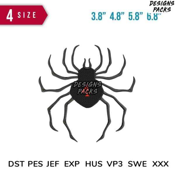 Spider embroidery design in 4 sizes, compatible with DST PES JEF formats for instant download.