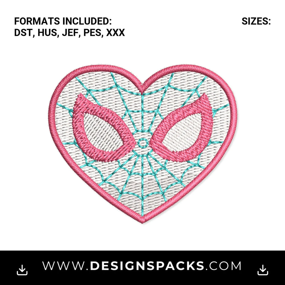 Spider-Gwen Spiderweb Heart Embroidery Design - Instant digital download pattern at Designspacks.com