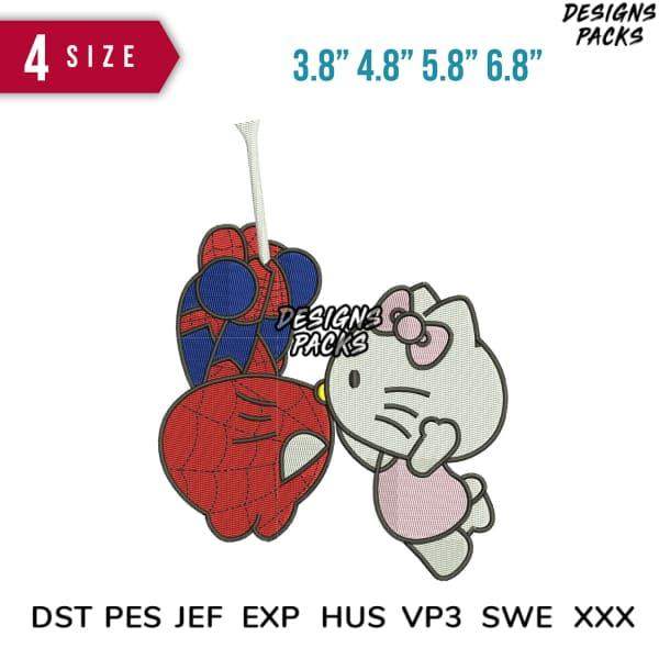 Spiderman and Hello Kitty embroidery design in 4 sizes, DST PES JEF formats for instant download